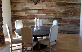 Reclaimed Wood Wall and Flagstone Floor Dining Area